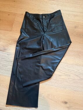 Women’s Zara Black Faux Leather ZW wide leg sailor  Pants